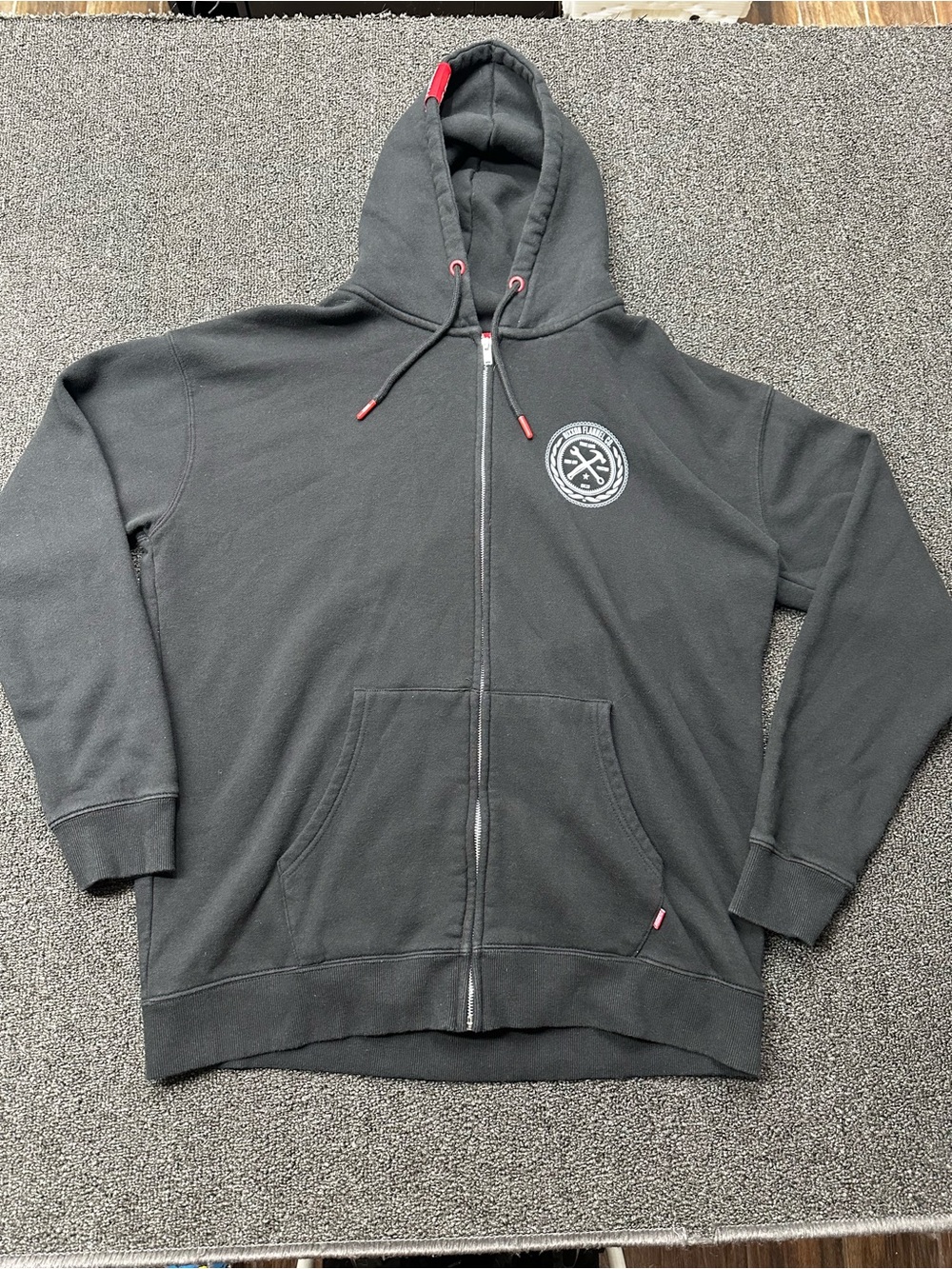 Dixxon Flannel Co Hoodie Mens L Black Full Zip Fleece Jacket Graphic Back Hit
